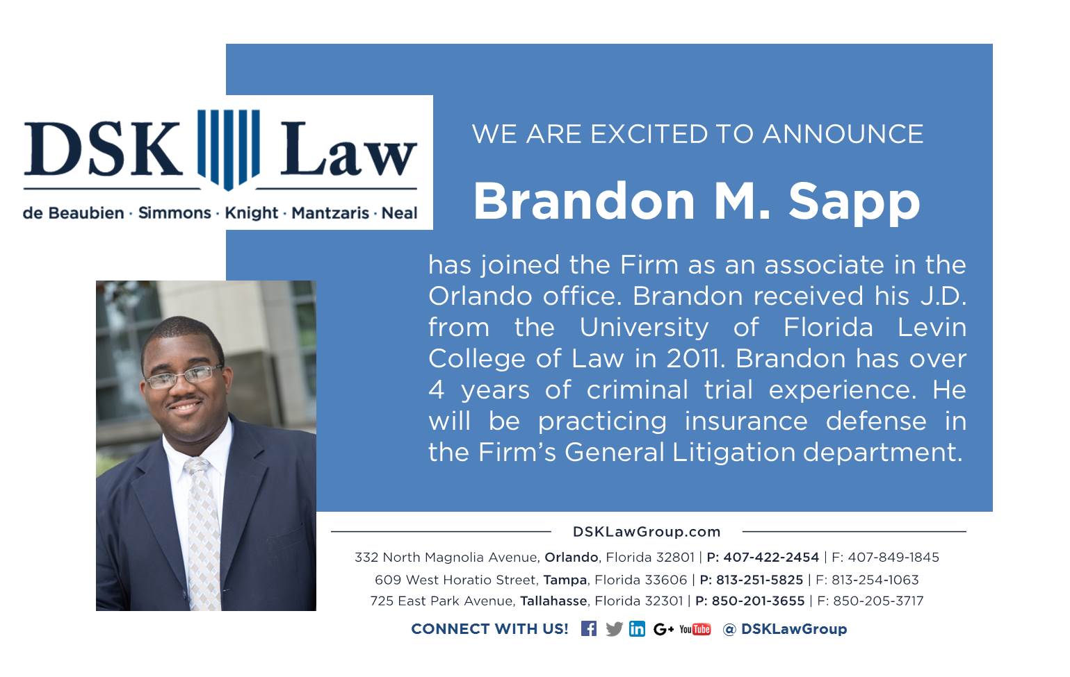 DSK Law New Attorney Brandon M. Sapp DSK Law